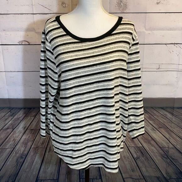Liverpool Sweater Womens XL Gray Black Striped Brushed Knit Soft Cozy Stretch - Picture 1 of 13